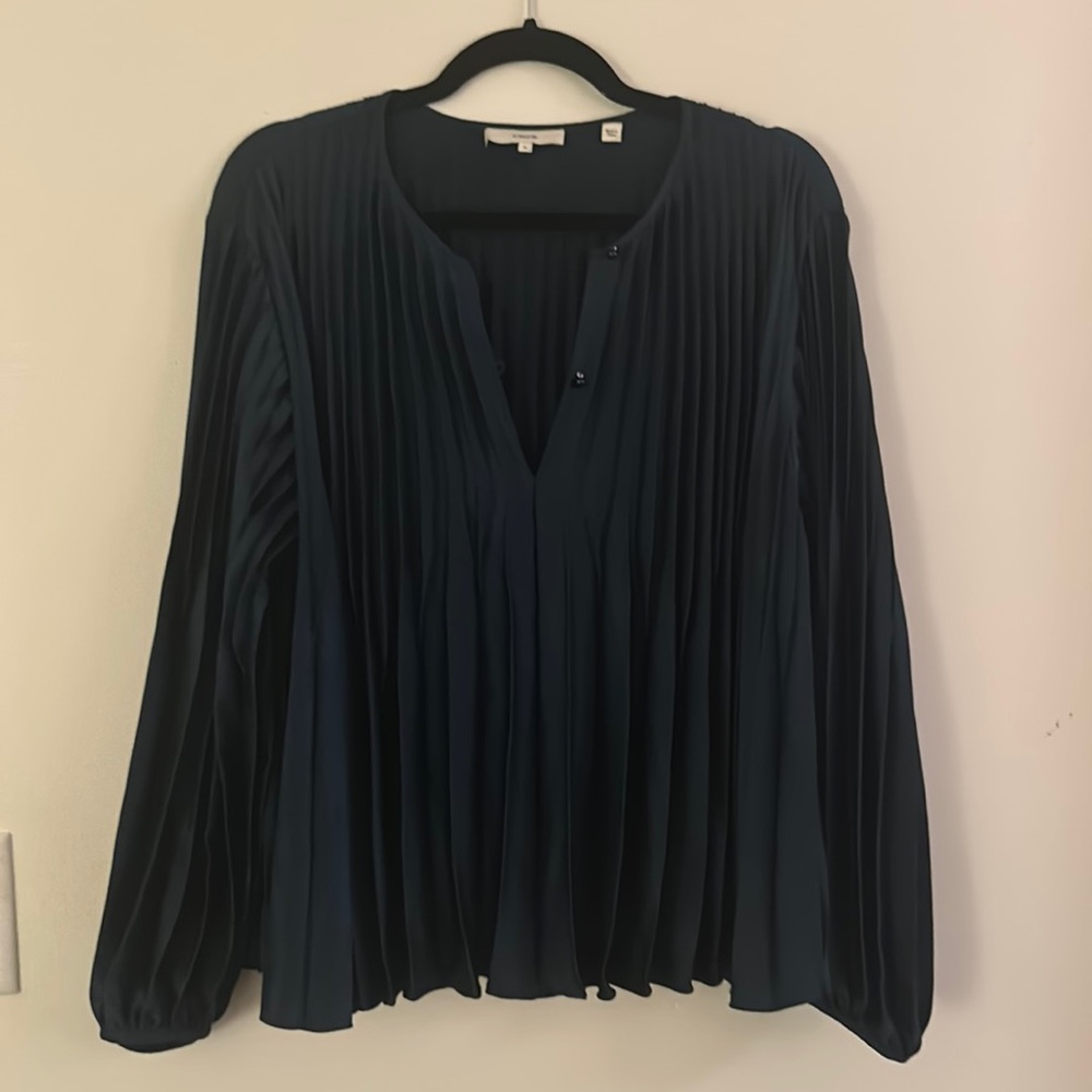 Vince Satin Accordion Pleated Blouse